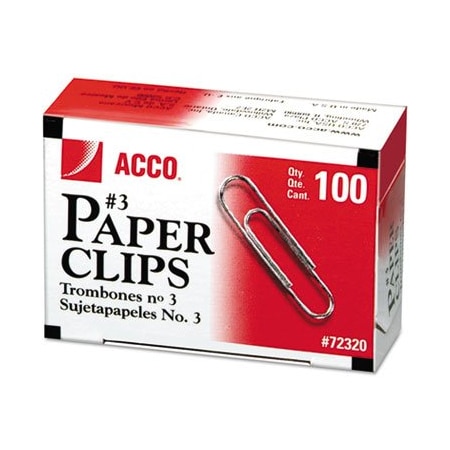 Gbc ACCO, PAPER CLIPS, SMALL NO. 3, SILVER, 1000PK 72320